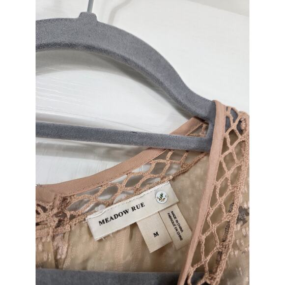 Meadow Rue Anthropologie Champagne Beige Sheer Floral Button Back Shirt, Medium - Picture 2 of 12